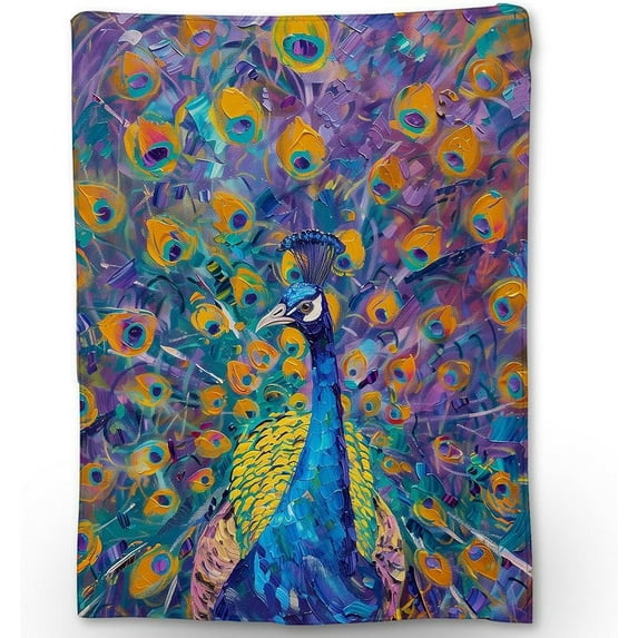 Peacock Blanket - Soft, Cozy, Lightweight Flannel Throw Blankets for Couch, Bed, Oil Painting Design, Fluffy Decor Perfect for Outdoor Use and Home Decor, for Adults Women Girls 50×40 in