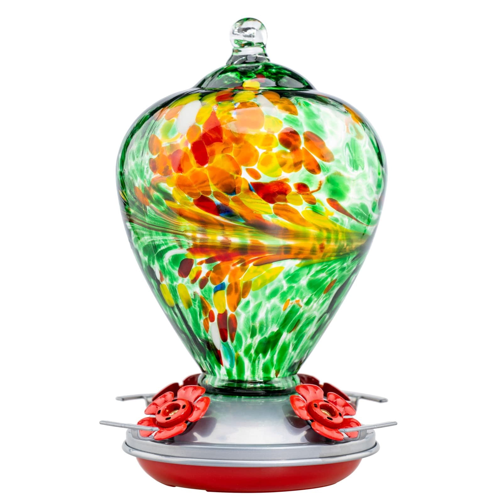 Peacock Blown Glass Hummingbird Feeder, Outdoor Backyard Decor