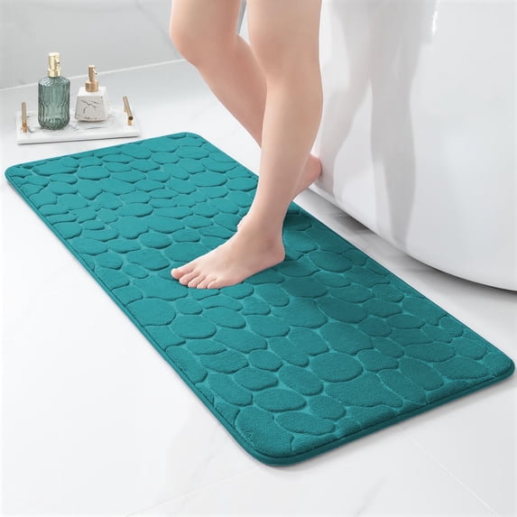 Evideco French Home Goods Memory Foam Runner Bath Mat Peacock Blue Pebble Design 48x18