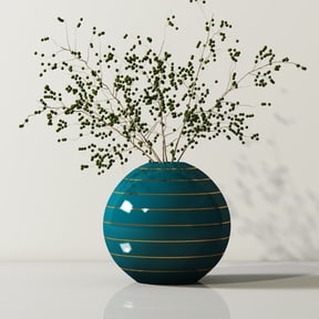 Peacock Blue Ceramic ball vase,Sphere Flower vase, 6" Round vase