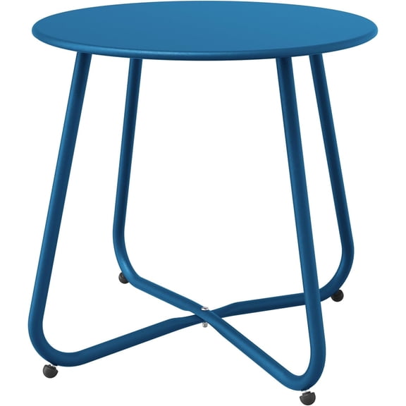 Peacock Blue Patio Side Table, 18" Weatherproof Steel Outdoor Indoor Side Table for Garden, Balcony, Pool & Tailgate, Rust-Resistant Lightweight Portable Patio End Table