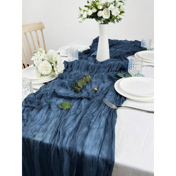 Peacock Blue Pleated Table Runner for Wedding and Party Decor