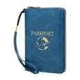 thumbnail image 1 of Peacock Blue RFID Anti Magnetic Passport Holder – Slim Leather Travel Wallet with Zipper & Wristlet Strap, Holds Credit Cards Tickets, Perfect for Indep-endence Day Travel, 1 of 9
