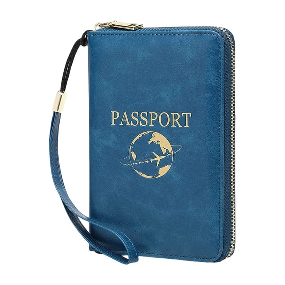 Peacock Blue RFID Anti Magnetic Passport Holder – Slim Leather Travel Wallet with Zipper & Wristlet Strap, Holds Credit Cards Tickets, Perfect for Indep-endence Day Travel