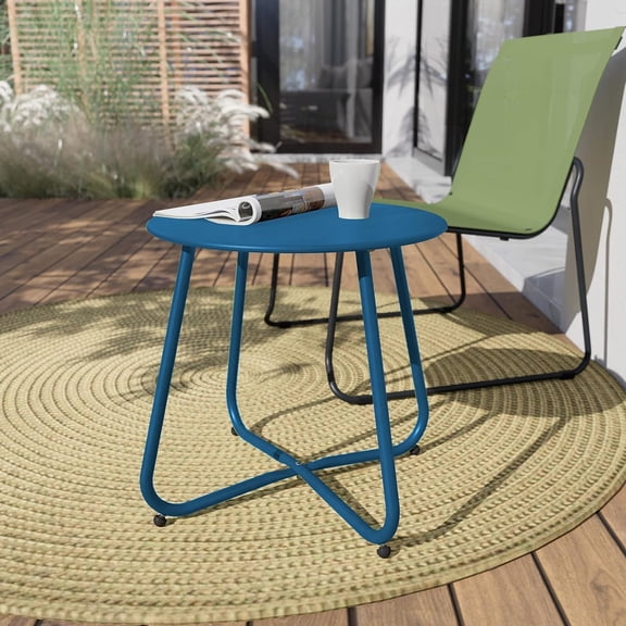 Peacock Blue Side Table, 18 Inch Weatherproof Steel Outdoor Indoor End Table for Garden Balcony Pool Rust-Resistant Lightweight Portable