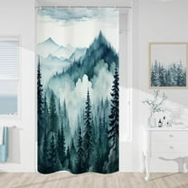 Peacock Blue Small Stall Misty Pine Forest Shower Curtain 36 x 72, Mountain Foggy Woodland Scenery Tree Narrow Half Size Shower Curtains for Bathroom, Waterproof Nature-Themed Decor