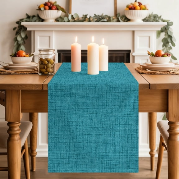 Peacock Blue Solid Table Runner, Minimalist Cloth Blue Green Linen Texture Washable Cotton-linen Table Runners Dining Kitchen Decoration for Everyday Home Wedding Party Decor, 13 x 70 Inch