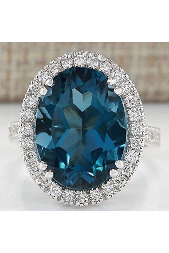 Peacock Blue Zircon Ring for Women Elegant Egg-Shaped Anniversary Birthday Gift Adjustable Mother of Pearl Electroplated Gold Tone Statement Ring (Size: 8) (1 Ring)