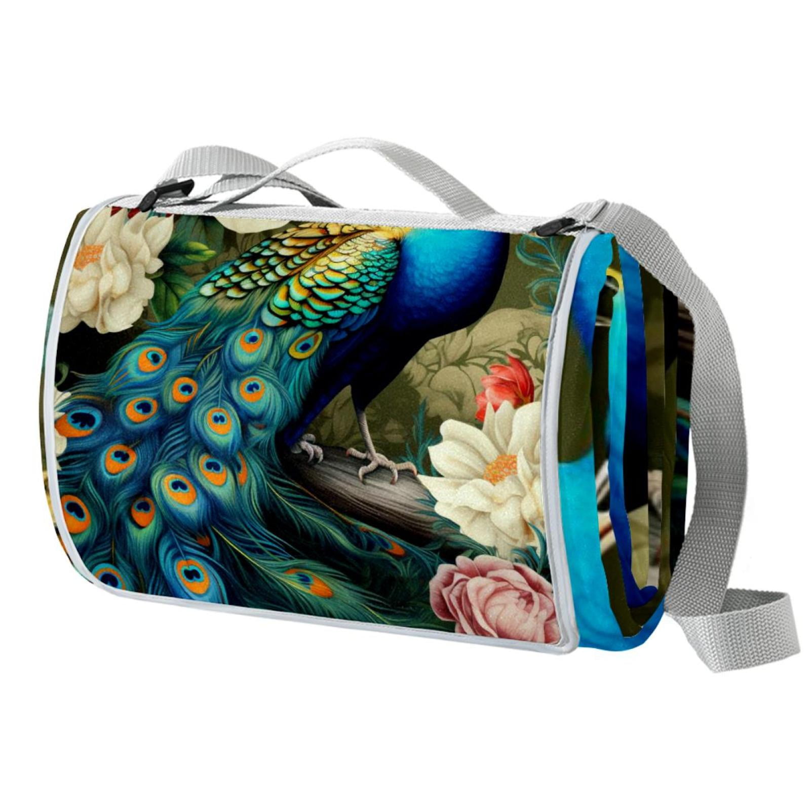 Peacock Canvas Picnic Mat Waterproof Outdoor Blanket Large Portable