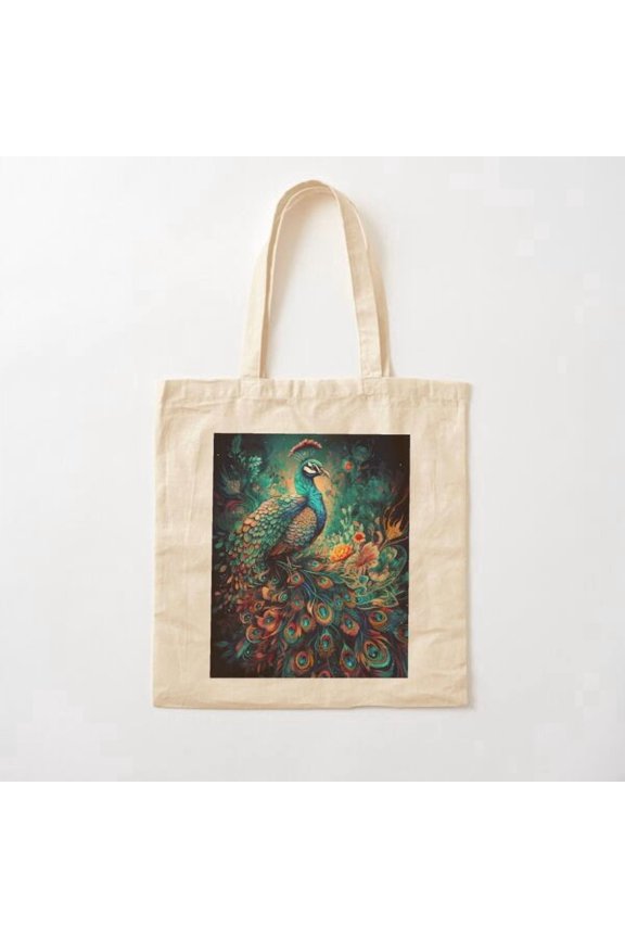 Peacock Canvas Tote Bags, Reusable Shopping Bag