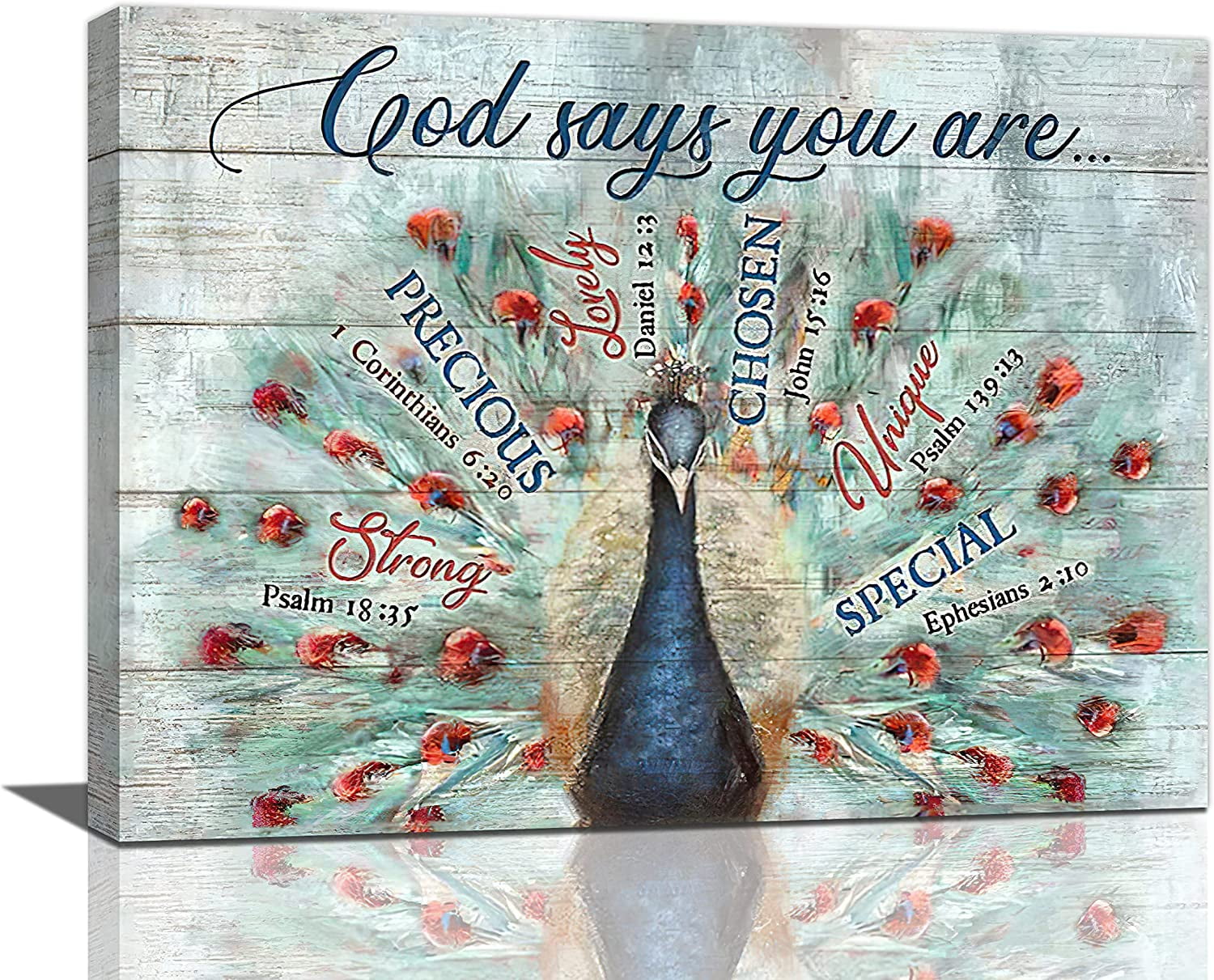 Peacock Canvas Wall Art Pictures Decor God Says You Are Bible Verse ...