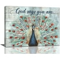 thumbnail image 1 of Peacock Canvas Wall Art Pictures Decor God Says You Are Bible Verse Painting Inspirational Quotes Prints Modern Artwork Framed Home Decoration for Bathroom Bedroom Living Room 16''''x12'''', 1 of 6