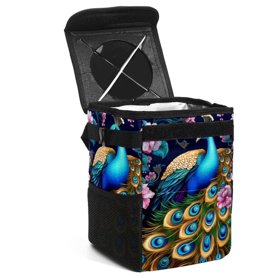 Peacock Car Trash Can: Foldable with Lid, Leak-Proof, Hanging Storage Bag - Car Garbage Can, Mini Trash Can