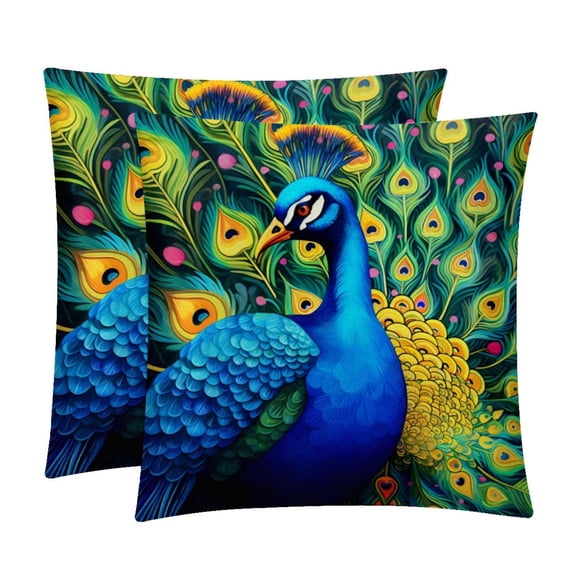 Peacock Chair Pillow Covers Set of 2 Throw Pillow Decorative Pillows Velvet with Unique Patterns for Various Occasions - Available in 16x16, 18x18, and 20x20 Inches