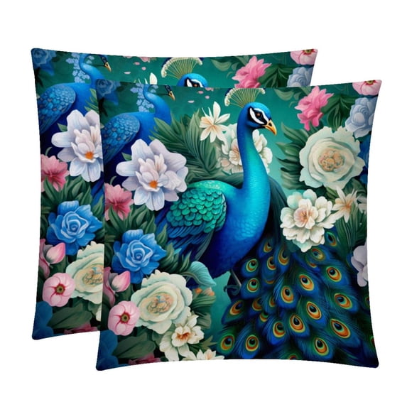 Peacock Chair Pillow Covers Set with Velvet Material, Unique Patterns, 16x16, 18x18, 20x20 Inches, 2 Items Included for Throw Pillows, Pillow Inserts