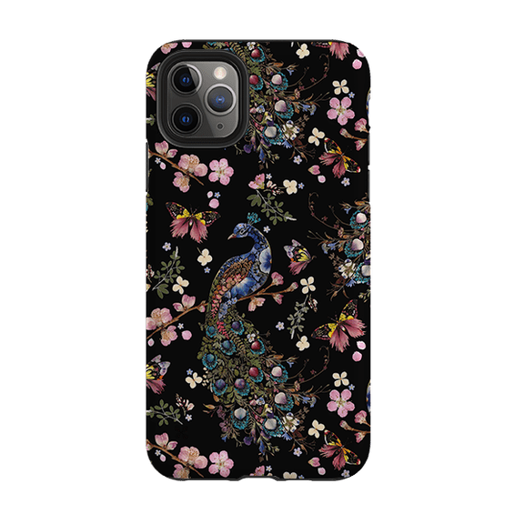 Peacock Cherry Blossoms Dark Phone Case for iPhone 16 15 14 13 12 11 Pro Max