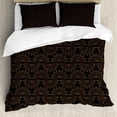 thumbnail image 1 of Peacock Christmas Duvet Cover Set, Dark Colored Style Bohemian Feathers Repetitive Pattern Illustration, Decorative 3 Piece Bedding Set with 2 Pillow Shams, Queen Size, Black and Brown, by Ambesonne, 1 of 3