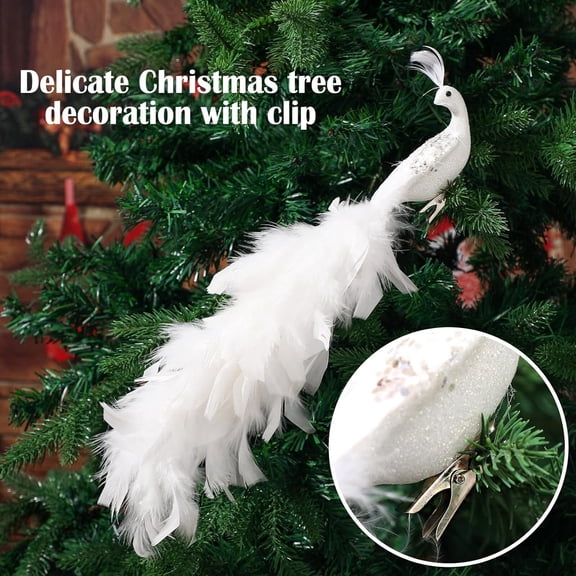 Peacock Christmas Tree Ornaments, Long Tail Feather Peacock, Glitter Peacock Bird Clip On Ornament for Xmas Tree Decor, 1PC