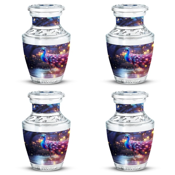 Peacock in a Colorful Ambience Mini Keepsake Urn For Human Ashes, Memorial Urns For Ashes, Colorful Ambience Decorative Cremation Urns For Ashes Adult Female 3 Inch, 4pcs