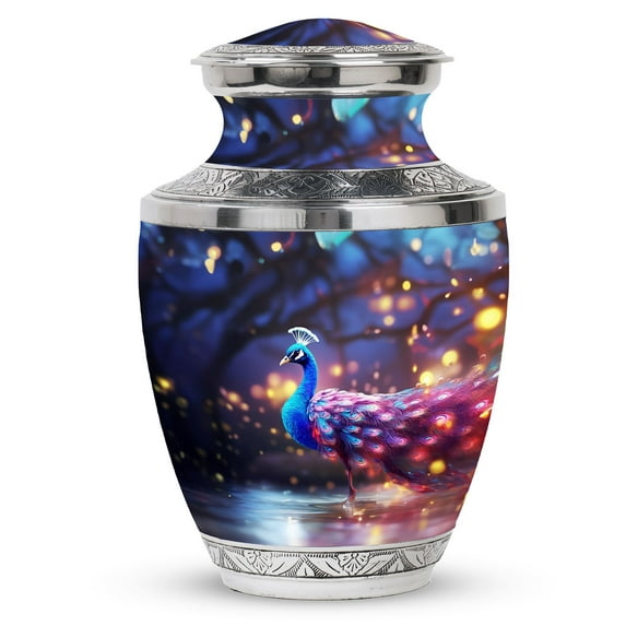 Peacock in a Colorful Ambience Urn For Ashes Adult Male, Memorial Cremation Urns For Human Ashes, Large Funeral Urns, Colorful Ambience Burial Urns For Ashes Adult Female, Cremation Urn 10 Inch
