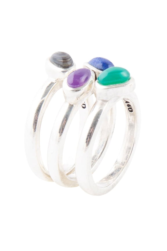 Peacock Colorful Multi-Stone and Sterling Silver Ring Set