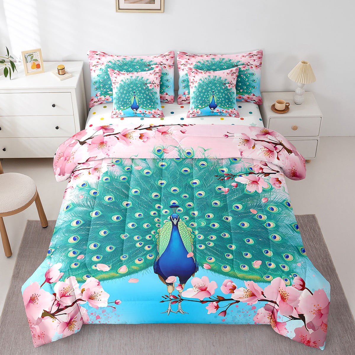 Peacock Comforter Set 7 Piece Bed In A Bag Twin Aesthetic Feather Wild peacock-comforter-set-7-piece-bed-in-a-bag-twin-aesthetic-feather-wild