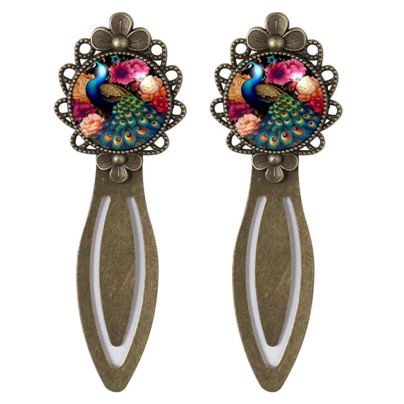 Peacock Copper-Colored Lace Book Markers - Set of 2 Stainless Steel Bookmarks for Readers and Book Lovers