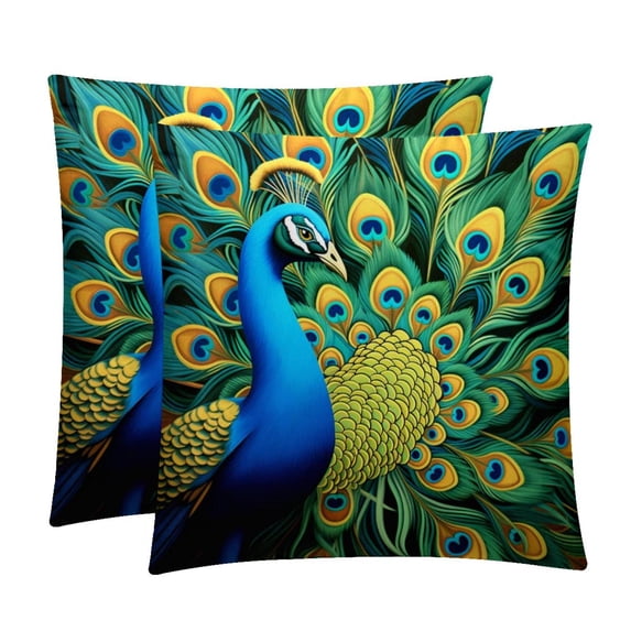 Peacock Covers with Unique Patterns, Set of 2 Decorative Throw Pillow Inserts for Sofa Bed Couch, 16x16/18x18/20x20 Inches, Ideal for Home Decor and Gifting