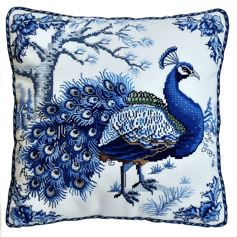 Peacock Cross Stitch Pillow Case Kits for Adults , 45X45cm , Cross Stitch Kits for Adults (11ct)