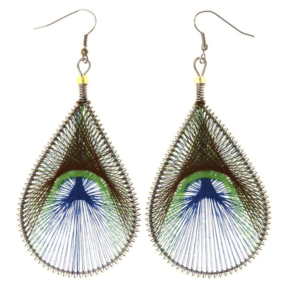 Peacock Dangle-Earrings Colorful & Silver-Tone Colored #LQE3745