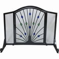 thumbnail image 1 of Peacock Design Wrought Iron Arched Panel Screen with Door, Black, Green & Blue, 1 of 1