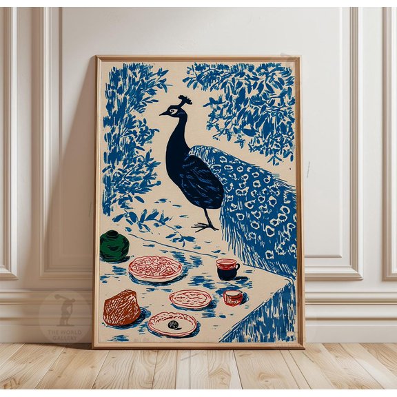 Peacock Dinner Table Blue Poster Unframed Paper Print