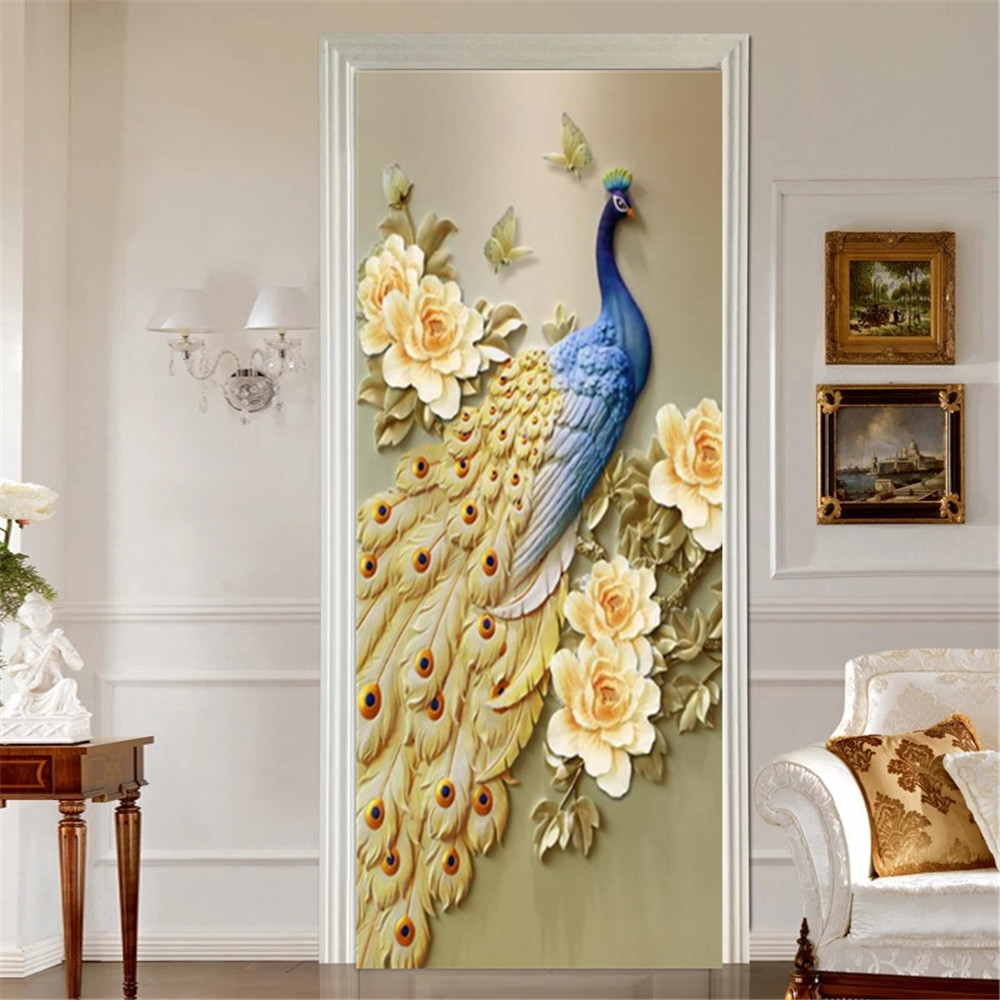 6502 Sticker Peacock Door Stickers Self-adhesive Decoration Kitchen Bedroom Wardrobe ...
