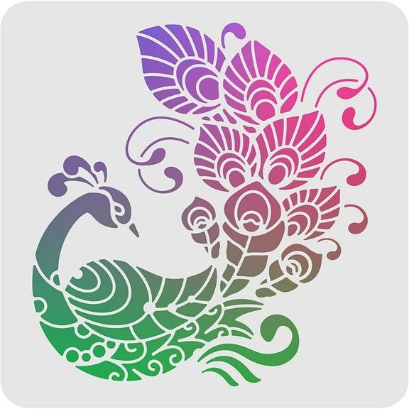 Peacock Drawing Painting Stencils Template 11.8x11.8inch Plastic Stencils Decoration Square Reusable Stencils for Painting on Wood Floor Wall and Tile for DIY