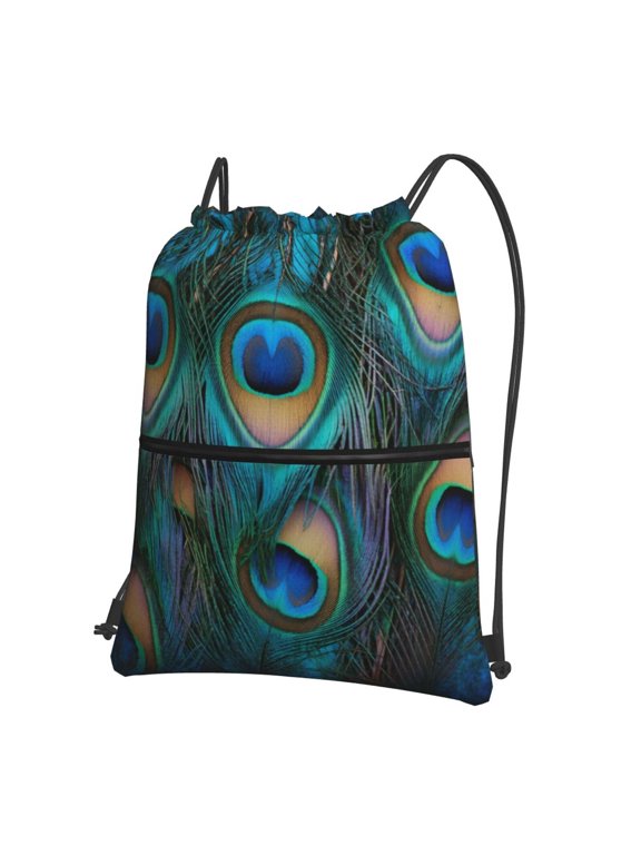 Peacock Drawstring Backpack Bag Water Resistant Yoga Shopping Cinch Bag Sackpack For Men Women