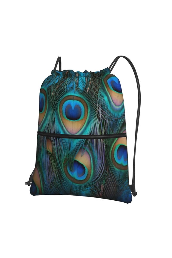 Peacock Drawstring Backpack Bag Water Resistant Yoga Shopping Cinch Bag Sackpack For Men Women
