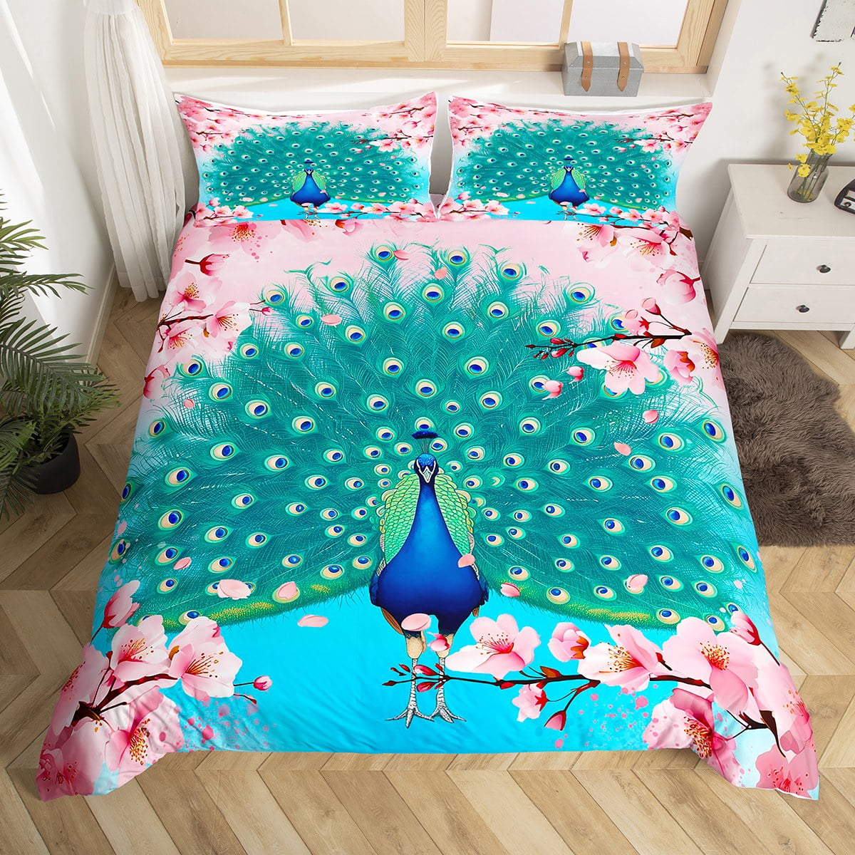 Peacock Duvet Cover Aesthetic Feather Wild Animal King Bedding Sets for