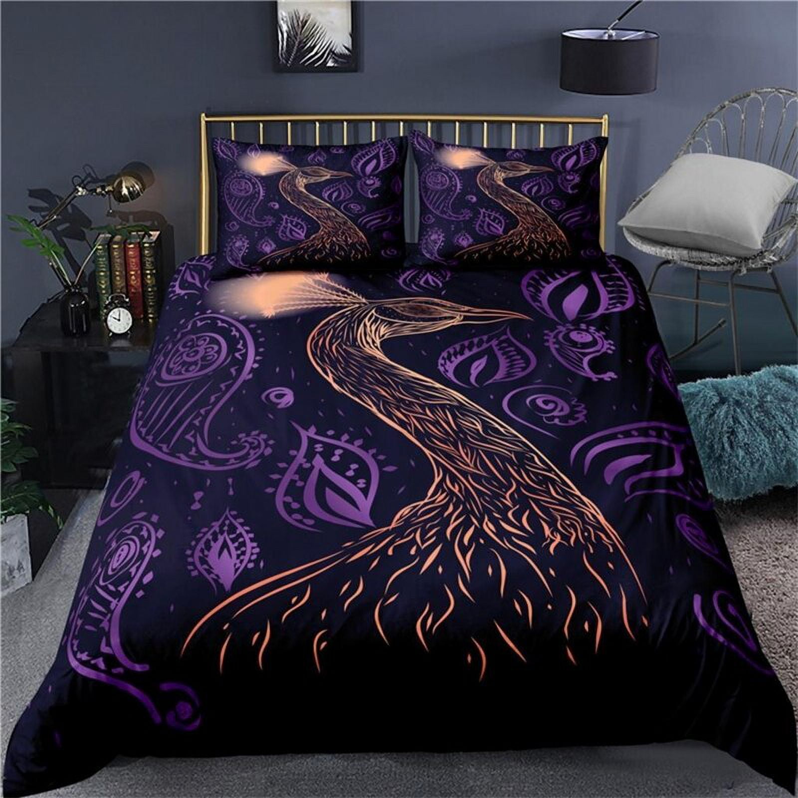 Peacock Duvet Cover Gold Pattern Bedding Set Peacock Feather Floral