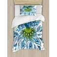 thumbnail image 1 of Peacock Duvet Cover Set, Abstract Exotic Bird with Long Tail and Wings Floral Swirled Leaves, Decorative 2 Piece Bedding Set with 1 Pillow Shams, Twin Size, Blue Green, by Ambesonne, 1 of 3