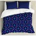 thumbnail image 1 of Peacock Duvet Cover Set, Demonstration of Oriental Animal Pattern Ornate Feathers, Decorative 3 Piece Bedding Set with 2 Pillow Shams, Calking Size, Indigo Sea Blue, by Ambesonne, 1 of 3