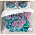 thumbnail image 1 of Peacock Duvet Cover Set, Digital Art Illustration with Exotic Abstract Bird with Swirls, Decorative 3 Piece Bedding Set with 2 Pillow Shams, King Size, Pale Fuchsia Multicolor, by Ambesonne, 1 of 3