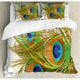 thumbnail image 1 of Peacock Duvet Cover Set, Peacock Feathers Modern Spring Leaves Forest Trees Classic Plumage Art, Decorative 3 Piece Bedding Set with 2 Pillow Shams, Calking Size, Blue Green Pale Brown, by Ambesonne, 1 of 3