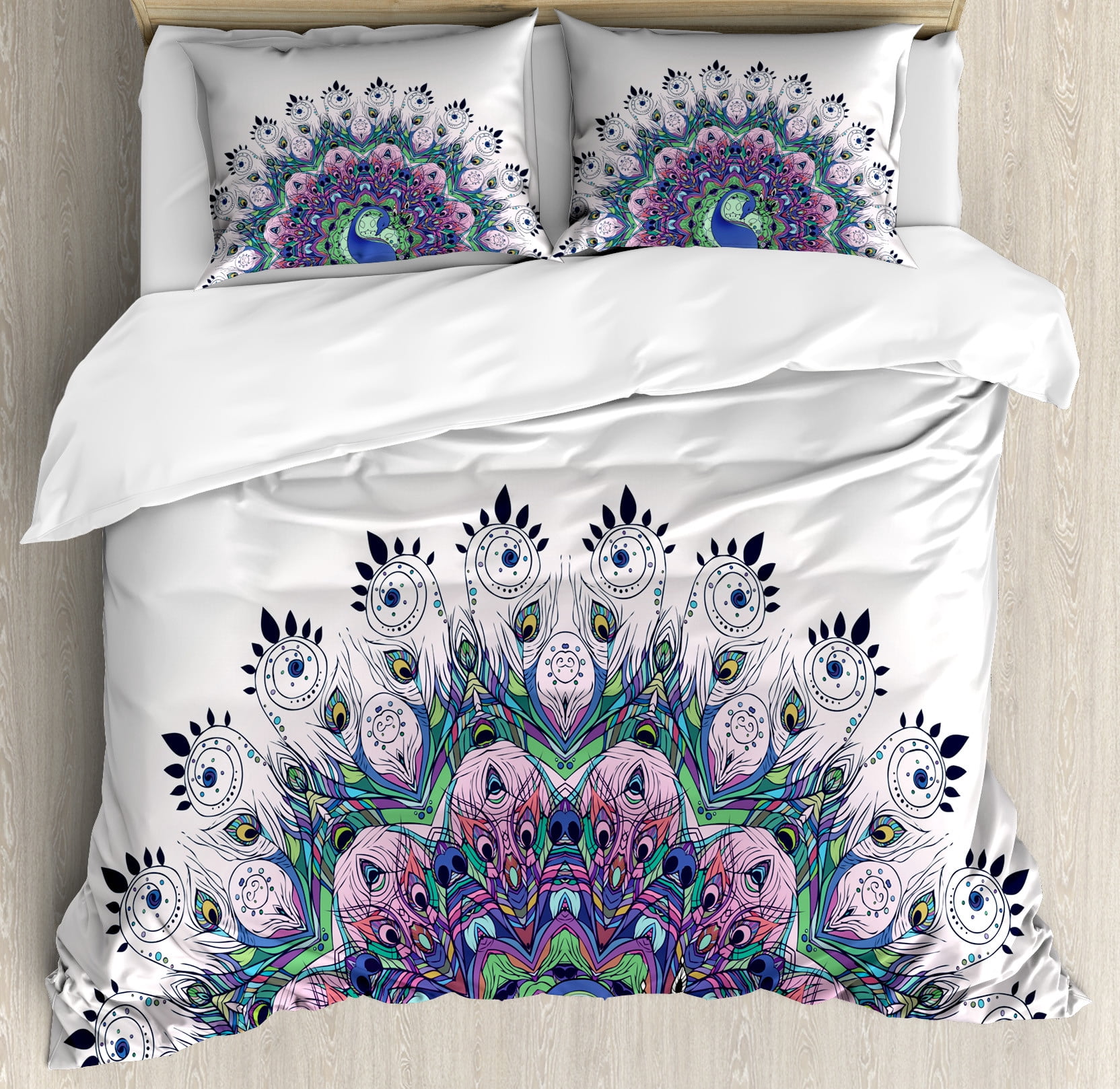 Boho Peacock Dream Catcher Feather Duvet Cover Bedding Set