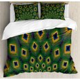 thumbnail image 1 of Peacock Duvet Cover Set, Modern Abstract Geometry Inspired Pattern of Fascinating Feathers, Decorative 3 Piece Bedding Set with 2 Pillow Shams, King Size, Forest Green Multicolor, by Ambesonne, 1 of 3