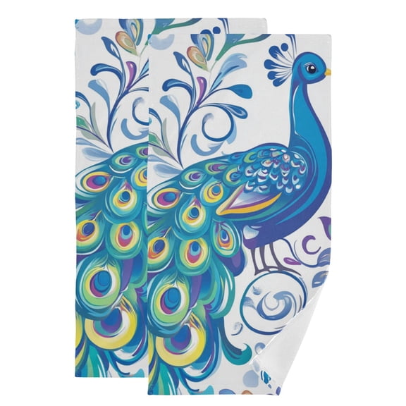 Peacock Elegant Flowers Hand Painted Hand Towel Absorbent Bath Towels for Bathroom Sports Gym 28" x 14" Set of 2