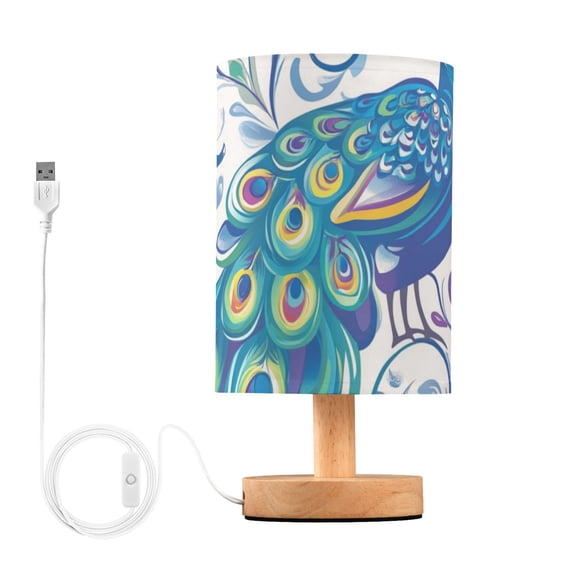 Peacock Elegant Flowers Hand Painted Table Lamp with USB Port LED Warm Light Lamp Night Light Home Decor