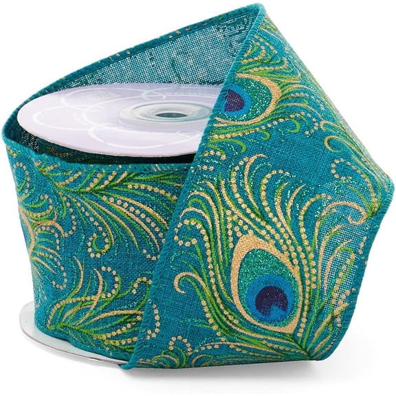 Peacock Eye Wired Ribbon for Holiday Gift Wrap & Crafting, 2.5 Inch x 10 Yd