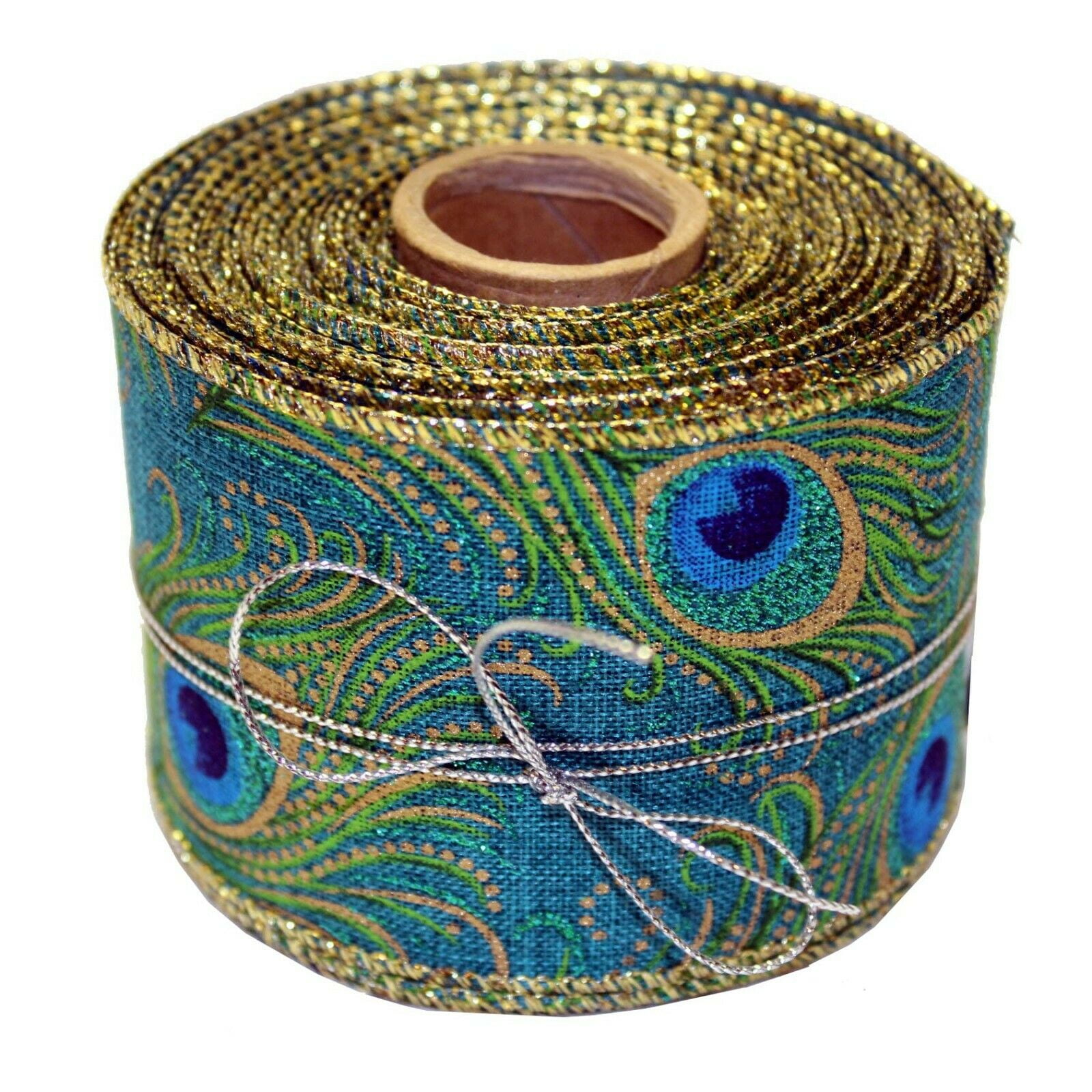 Peacock Diamond Dust Ribbon 1.5” x 10 Yards, Farrrisilk Luxury Ribbon for  Wreaths, Crafts or Floral Designs RP283-77