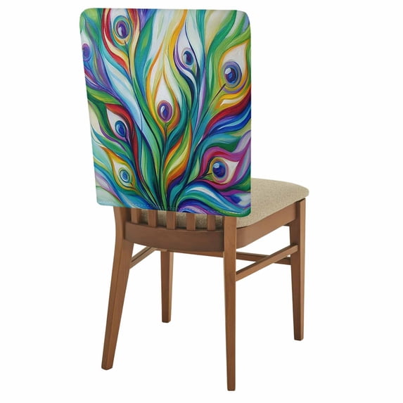 Peacock Fathers Chair Covers Set of 6 Abstract Green Blue Feather Chair Back Covers Stretch Removable Washable Slipcovers Protector for Dining Room Kitchen Party Decor