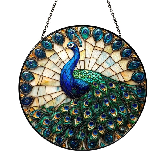 Peacock Faux Stained Glass Style Window Cling – Vinyl Window Decoration